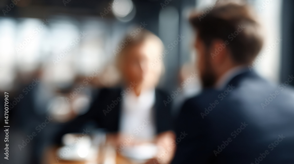 Blurred image of two people having conversation modern indoor setting, possibly cafe Blurred image of two people having conversation modern indoor setting, possibly cafe