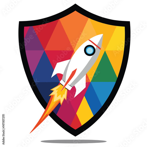 Rocket launching within a shield emblem