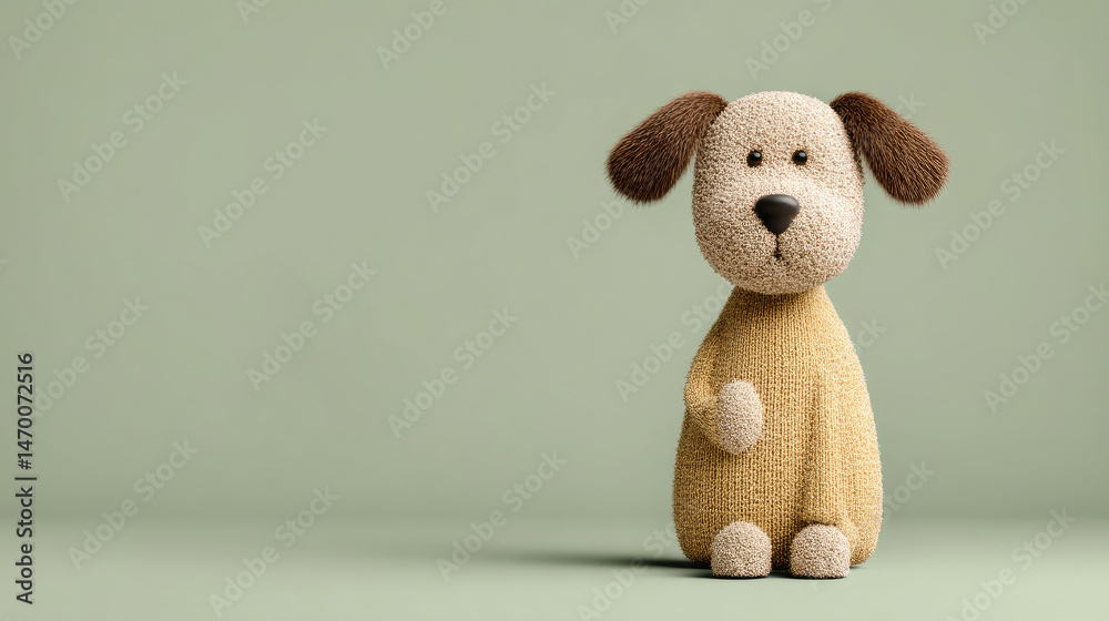 Fototapeta premium Adorable Plush Toy Dog on Neutral Background: Minimalist Photography Trend