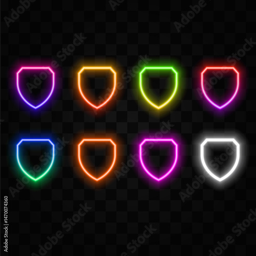 Vector shield icon. neon style. Heraldic shields, security.