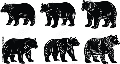 Bear Silhouette Vector Set – Bold Wildlife Animal Illustrations