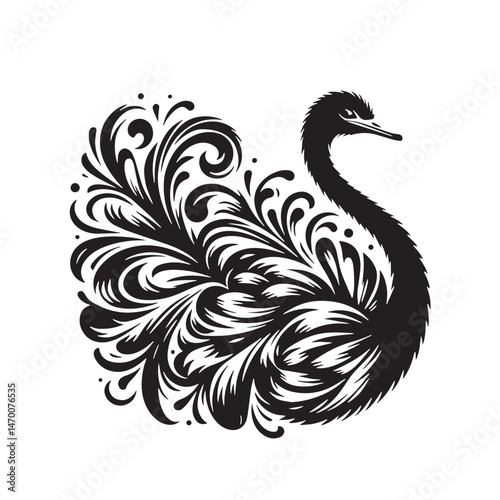 Ostrich Silhouette line art vector illustration on white background