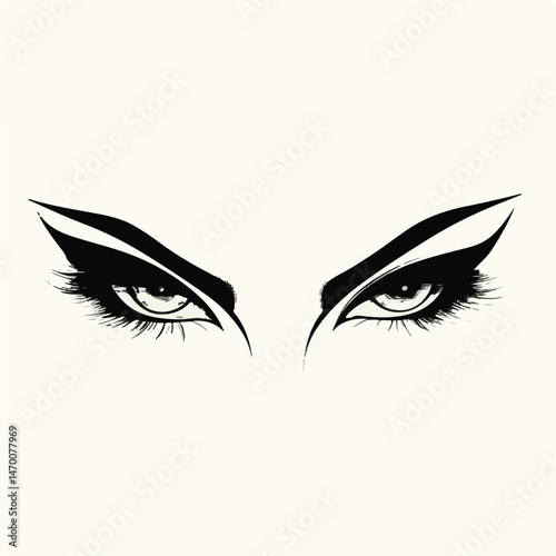 Dramatic Eye Makeup Vector Illustration With Black Eyeliner And Long Lashes For Fashion Beauty And Design Projects