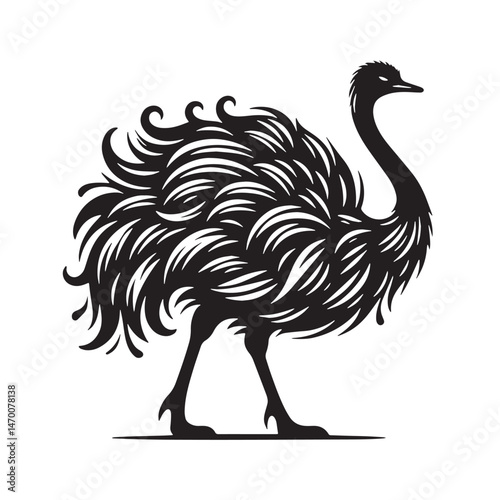 Ostrich Silhouette line art vector illustration on white background