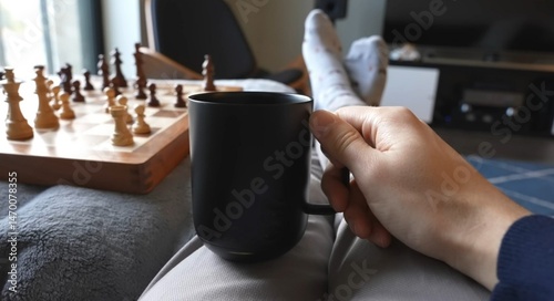 leisure time/rest at home with a cup/mug of hot fresh coffee