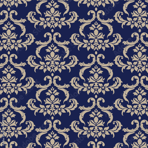 Seamless pattern with damask ornaments. Textured background.