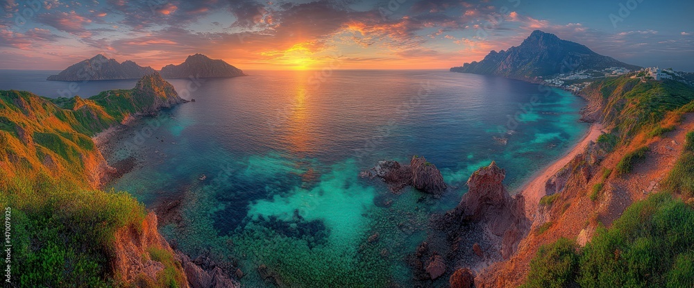 Naklejka premium Dramatic Sunset Over Coastal Cliffs