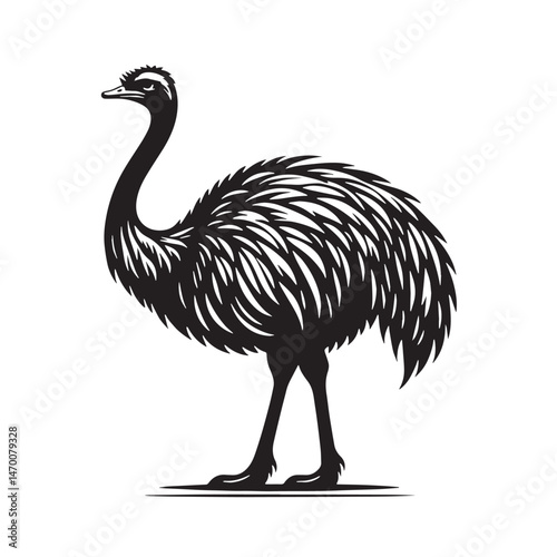 Ostrich Silhouette line art vector illustration on white background