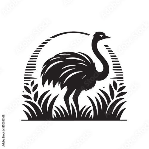 Ostrich Silhouette line art vector illustration on white background