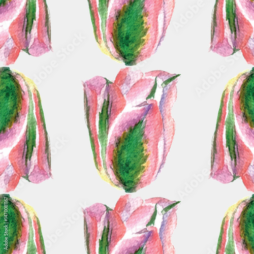 Tulip seamless pattern. Pink flowers on white stock vector illustration for web, for print, for bed linen fabric print
