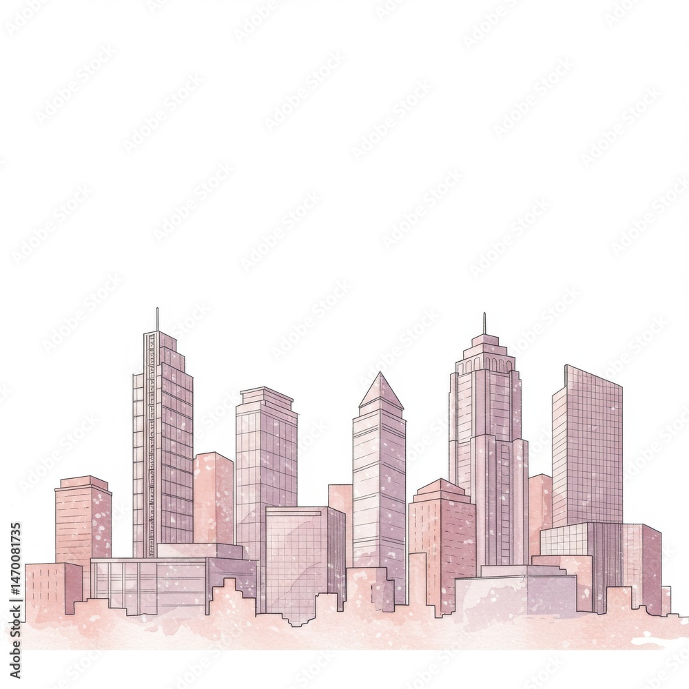 Fototapeta premium Pastel Pink City Skyline Illustration