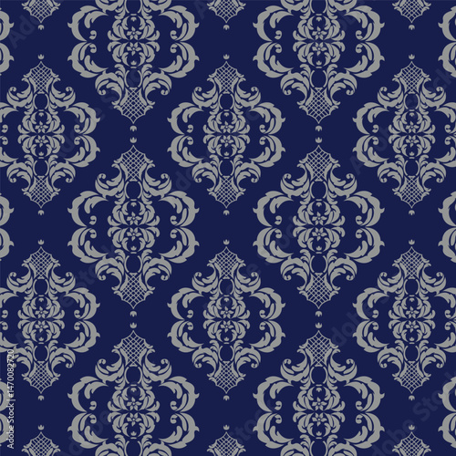Seamless pattern with damask ornaments. Textured background.