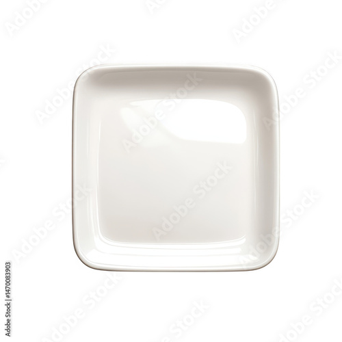 Square white plate, top view isolated on transparent background