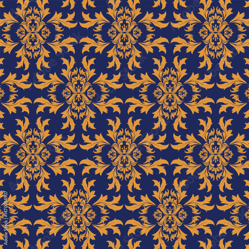 Seamless pattern with damask ornaments. Textured background.