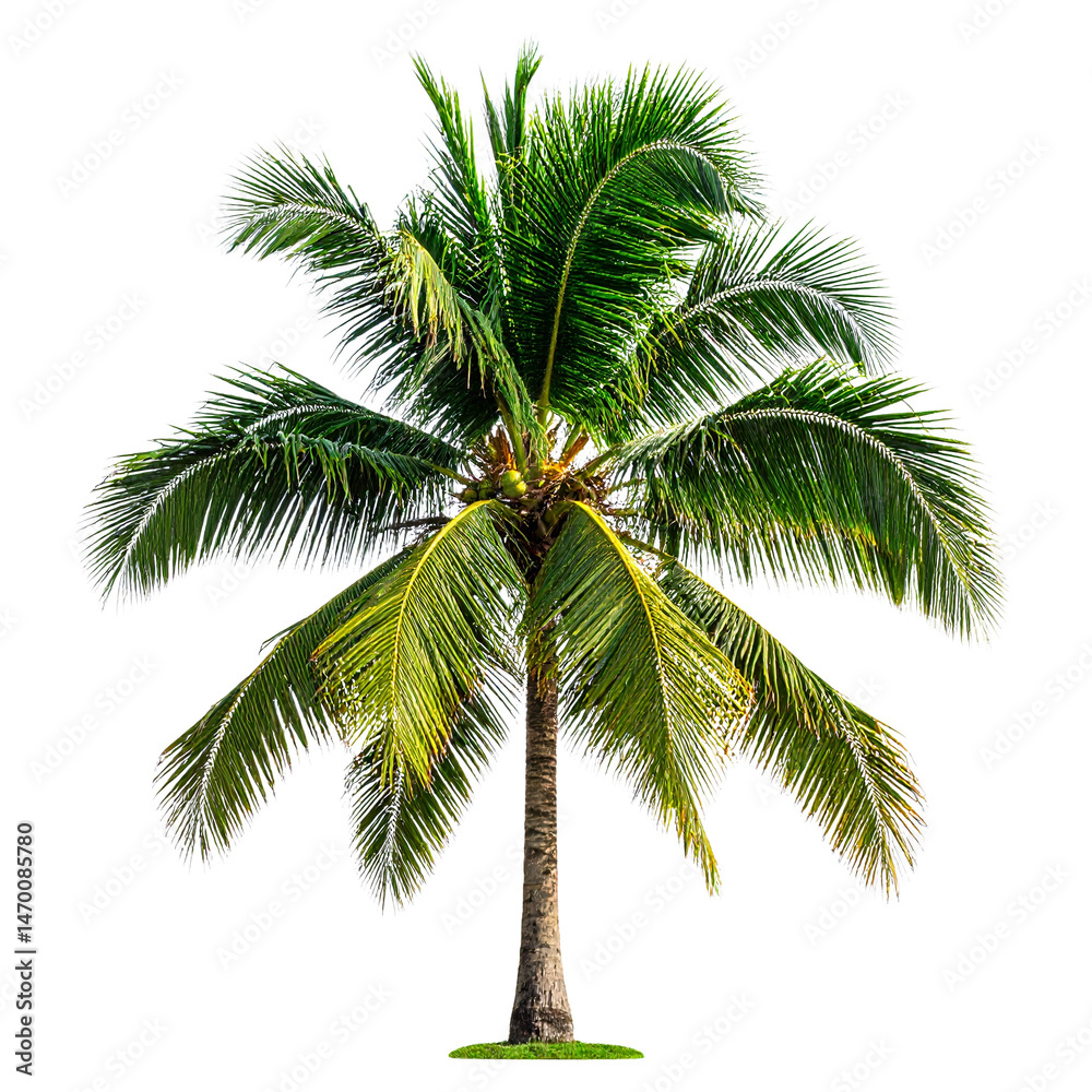 Obraz premium A tall palm tree with a slender trunk and lush, green fronds spreading outward.