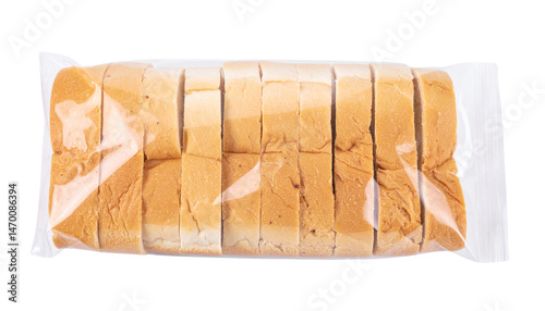 Packaged loaf of sliced bread ready for consumption.