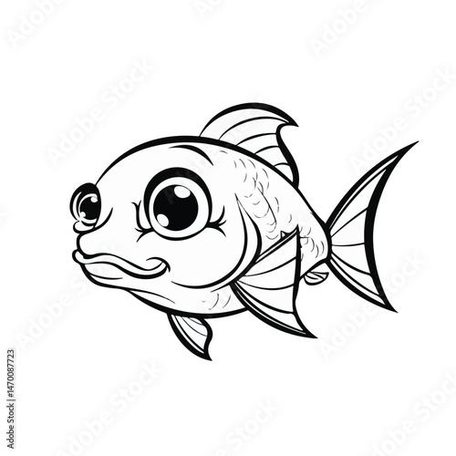 Cartoon Goldfish Illustration Isolated On White Background Simple Line Art Vector For Kids Coloring Book Page
