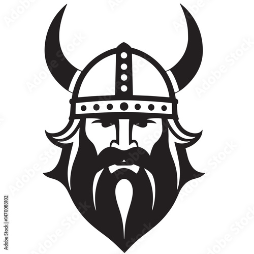 Fierce viking head with horned helmet