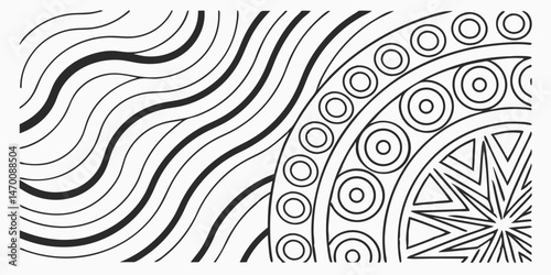 Intricate Black and White Mandala Design Abstract Waves and Geometric Circles Perfect for Adult Coloring Books or