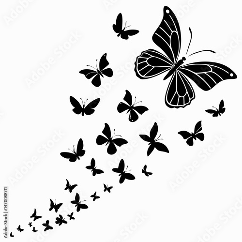 Elegant black butterflies in flight a graceful swarm of nature s winged wonders creating a delicate artistic silhouette