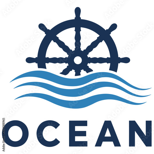 Nautical wheel sails calm ocean waves