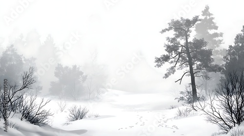 Wallpaper Mural Monochrome winter landscape scene with trees and snow Torontodigital.ca
