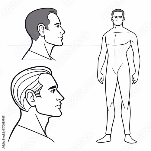 Male Fashion Figure Templates Croquis for Design Illustration and Drawing with Clean Lines and Side Profiles