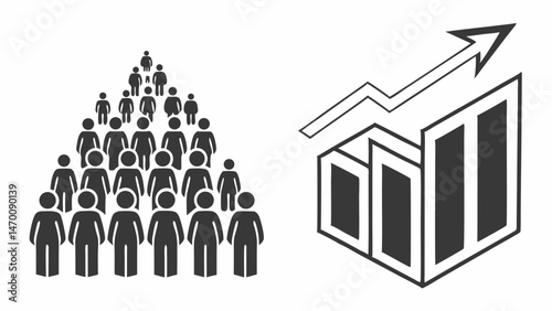 Growing community expanding reach Visualizing increased membership and upward growth trend Simple iconography clean