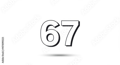 Simple and Modern Number 67 Design with Shadow on White Background
