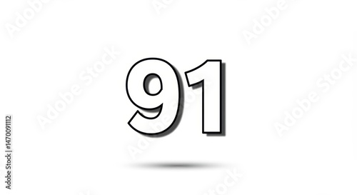 Minimalistic Illustration of the Number Ninety-One with Shadow and Contrast