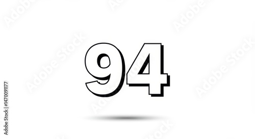 Simple Graphic Depicting the Number 94 in Black and White with Shadow
