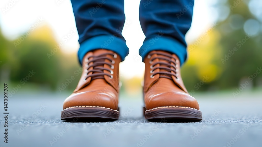 Person Placing Insoles into Brown Leather Boots Outdoors Person Placing Insoles into Brown Leather Boots Outdoors
