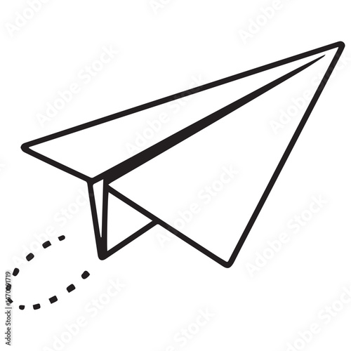 Soaring paper airplane dotted trajectory trail