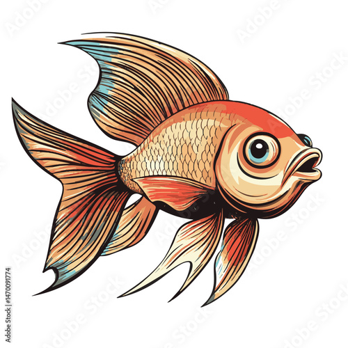Detailed Goldfish Illustration With Ornate Fins Isolated On White Background For Digital Art And Design Projects