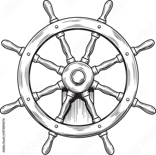 Nautical helm illustration with wooden spokes