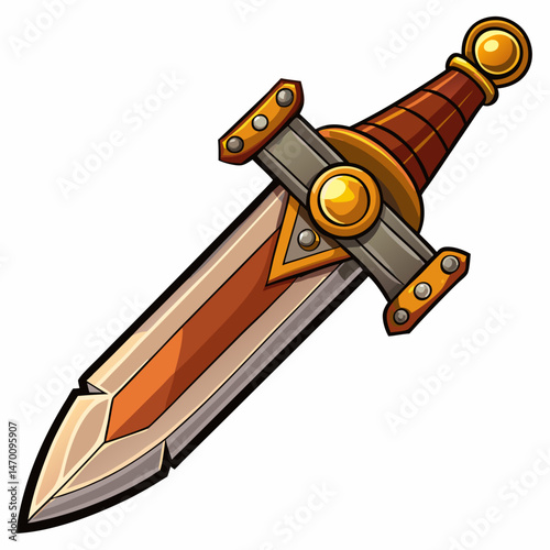 A Roman gladius with bronze guard and leather scabbard, vector on white.
