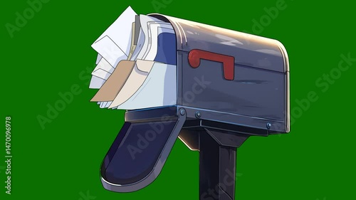 Stylized 2D Animation of an Overstuffed Mailbox with Letters and Envelopes Overflowing