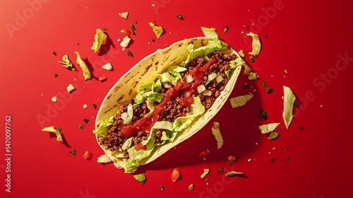 Delicious Ground Beef Taco on Red.