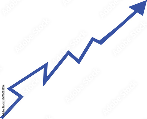 Vibrant blue arrow swooshes upward, conveying speed, direction, and progress,white background with ample copy space.