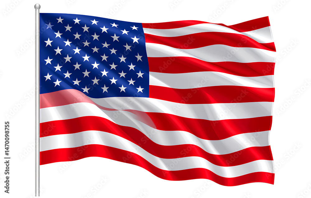 Obraz premium Vector American flag waving in the wind, transparent background