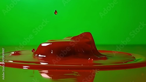 Blood drizzle on green screen, Generative AI