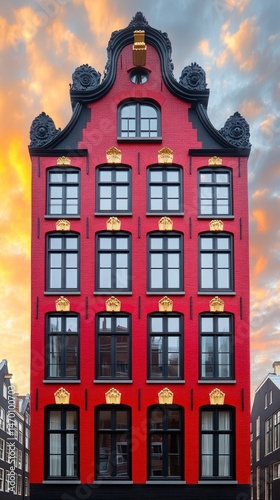 Red Dutch House at Dusk photo