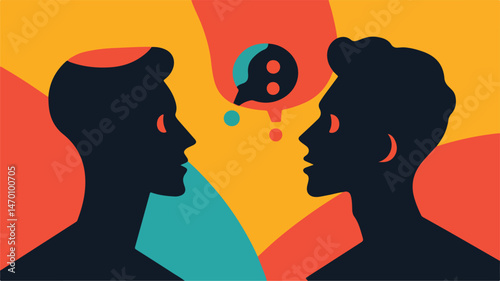 Two People Silhouettes Sharing Ideas In A Modern Abstract Style Conversation Concept