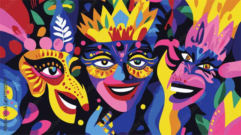Vibrant Abstract Faces Carnival Celebration Colorful Masks Artistic Expression Bright Vector Illustration Vibrant Abstract Faces Carnival Celebration Colorful Masks Artistic Expression Bright Vector Illustration