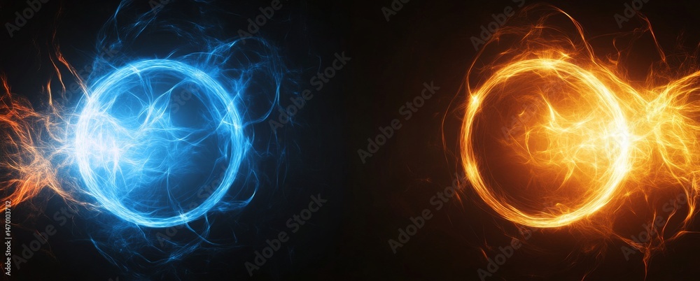 Obraz premium Abstract futuristic background with glowing blue and orange lights on a black background