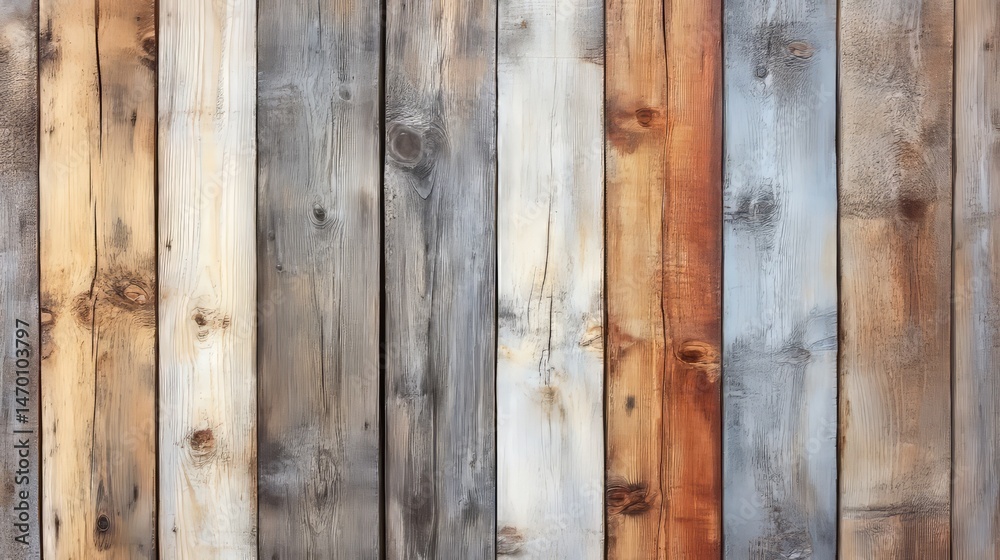 Rustic Wood Grain Pattern: A close-up shot showcases a vertical arrangement of weathered wooden planks, each bearing unique textures, colors. Rustic Wood Grain Pattern: A close-up shot showcases a vertical arrangement of weathered wooden planks, each bearing unique textures, colors.
