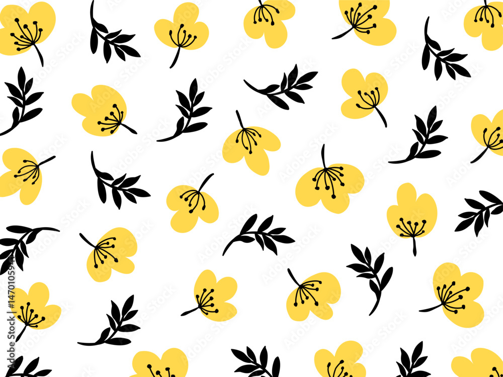 Obraz premium Flowers and leaf's wall art vector background. Foliage line art drawing with abstract shape. Abstract Plant Art design for print, cover, wallpaper, Minimal and natural wall art. Vector illustration.