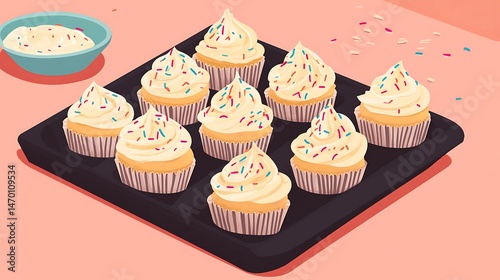 Delicious cupcakes baking tray.
