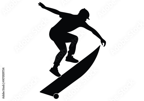 Skateboarder Mid Ollie Over Ramp Silhouette