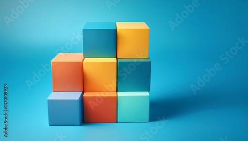 Colorful cubes stacked on blue background ideas